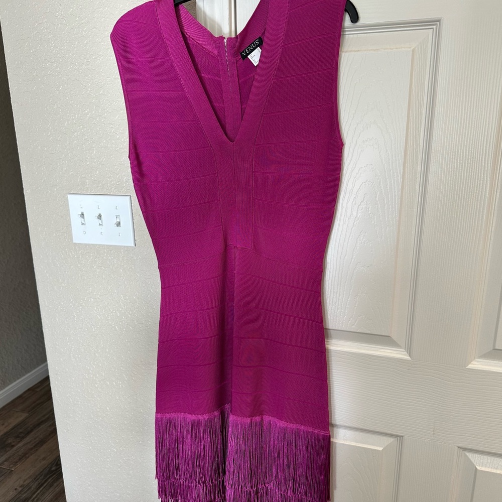 Hot pink fringe dress